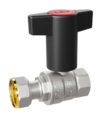 Кран шаровой латунный с накидной гайкой LD Pride 47.20.В-НкГк.Ду 20 Ру 40 с Т-рукояткой (Red + Blue)