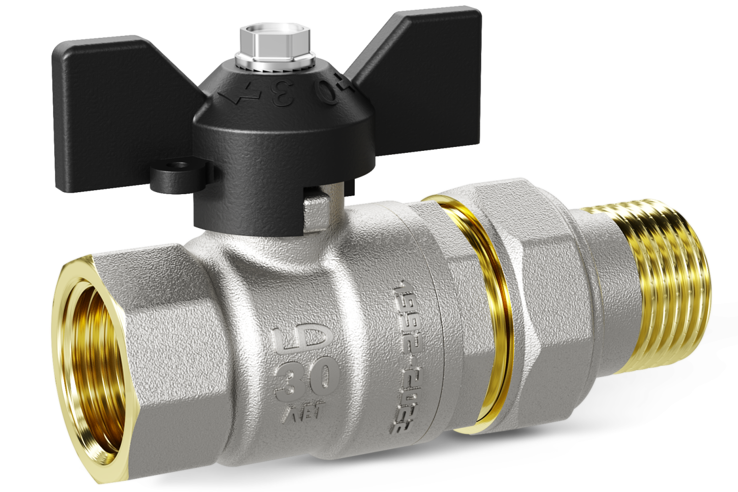 Кран шаровой латунный LD Pride 47.32.В-ГШ.Б Ду 32 Ру 25 бабочка