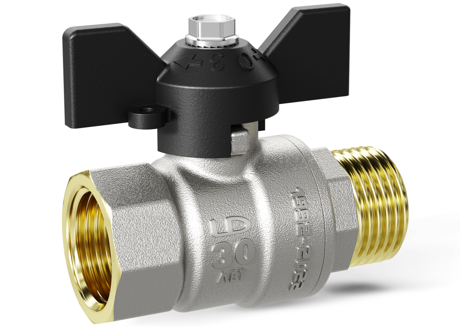 Кран шаровой латунный LD Pride 47.32.В-Н.Б Ду 32 Ру 25 бабочка